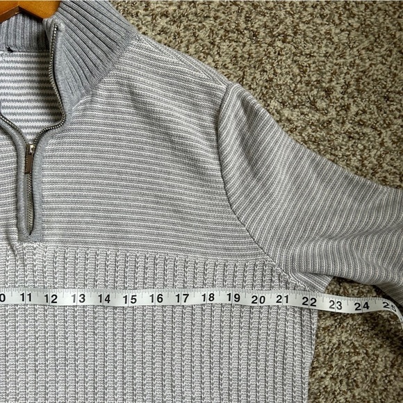 Grey Striped Quarter Zip Pullover Sweater Neutral Comfy Casual XL - Picture 4 of 5